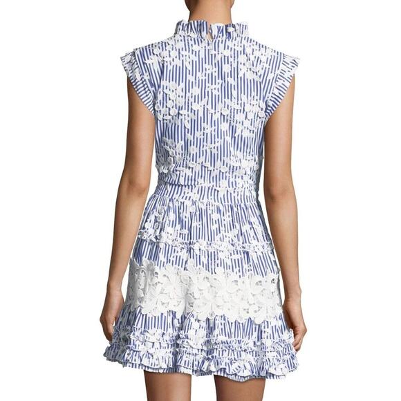 $583 Alexis Blue White Olya Sleeveless Striped Flower Embroidered Mini D… - Picture 3 of 14